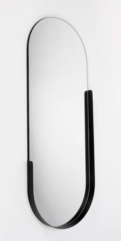 Obsidian Arch Statement Wall Mirror by The Gharnish with a sleek, curved black frame and reflective glass.