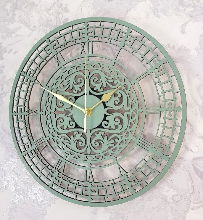 Large geometric metal wall clock by The Gharnish featuring a modern 3D design and contemporary metal art style.