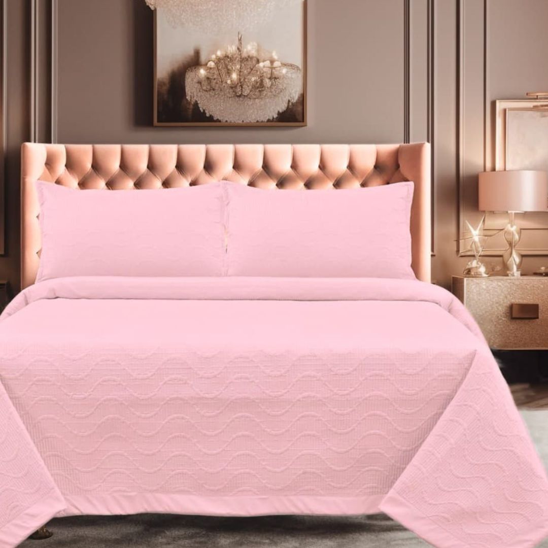 "Double bed supersoft reversible ultrasonic bedcover with elegant stitching design, offering a cozy and stylish layer for any bedroom.
