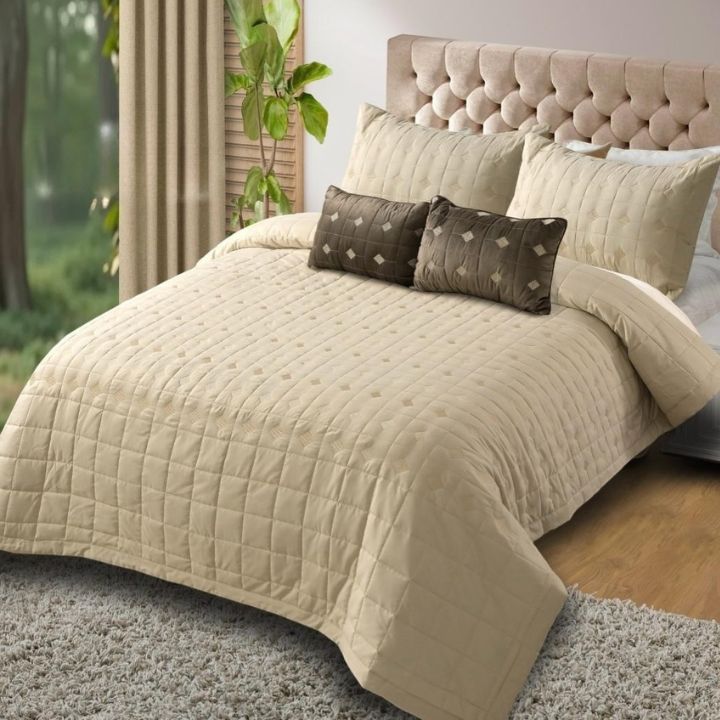 Elegant Persian embroidered quilted bed set by The, 5-piece premium bedding with intricate embroidery and soft fabric for a luxurious look.