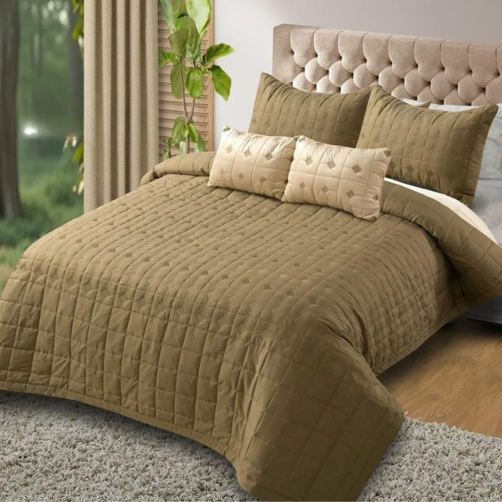 Elegant Persian embroidered quilted bedding set by The, featuring intricate embroidery and a luxurious 5-piece premium bedding design.