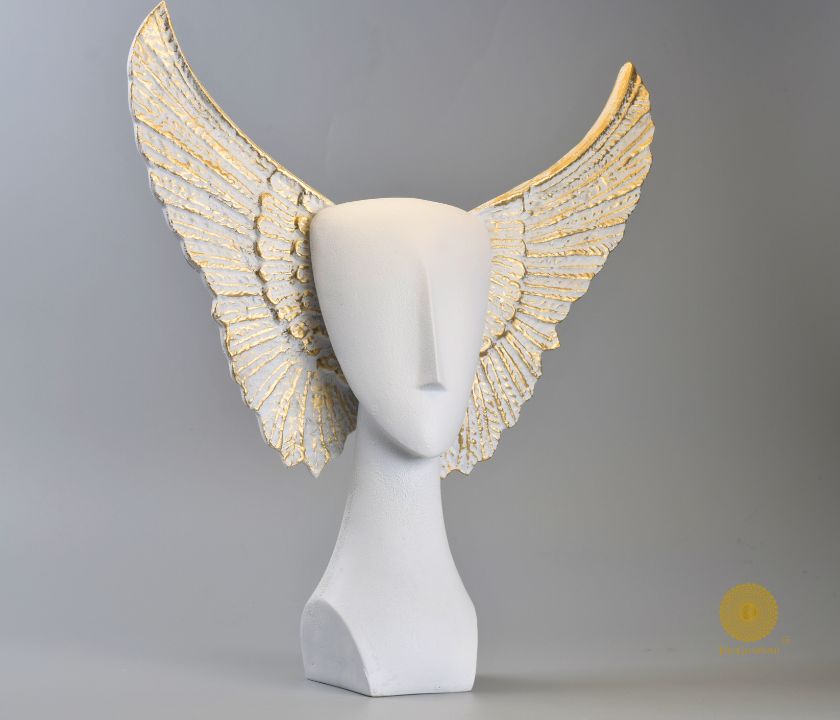 Black abstract flying face statue by The Gharnish, a unique figurine with modern artistic design from Satkala Creations.