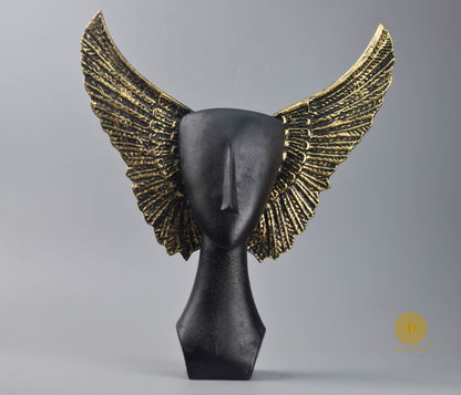 Black abstract flying face statue by The Gharnish, a modern figurine with a unique artistic design from Satkala Creations.