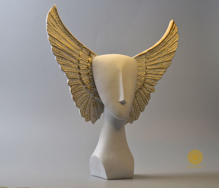 Black abstract flying face statue by The Gharnish, a unique figurine with a modern, artistic design from Satkala Creations.