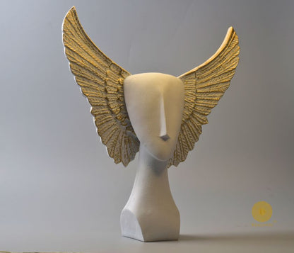 Black abstract flying face statue by The Gharnish, a unique figurine with a modern, artistic design from Satkala Creations.
