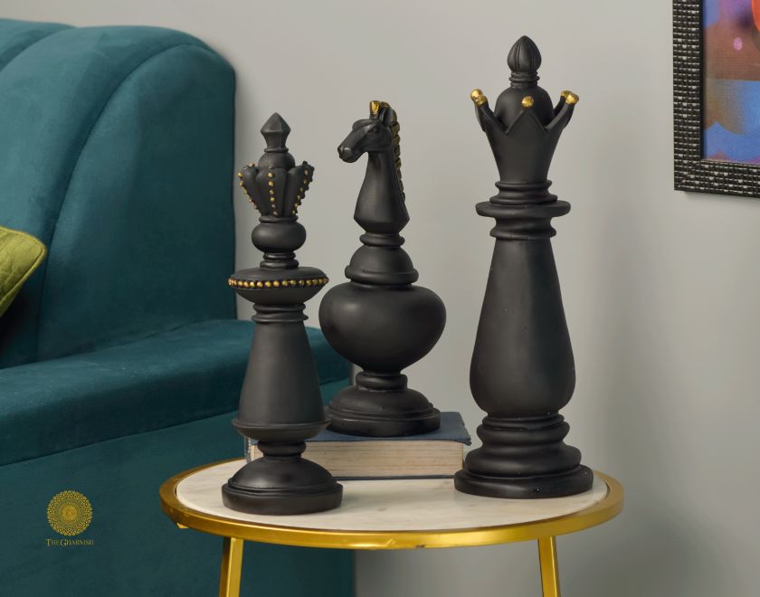 Black abstract chessman figurine by The Gharnish, a special artifact from Satkala Creations' collection of unique decorative sculptures.