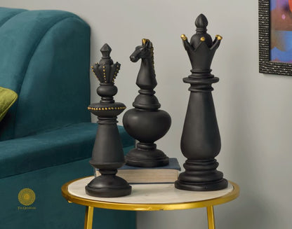 Black abstract chessman figurine by The Gharnish, a special artifact from Satkala Creations' collection of unique decorative sculptures.