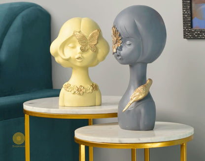 Set of 2 Pink and Grey Springtime Girls abstract figurines by The Gharnish, decorative sculptures for home decor.