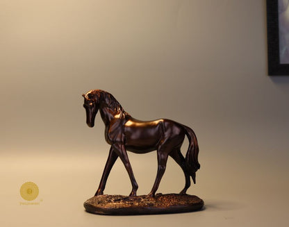 Premium Polyesin horse statue figurine with metallic finish, crafted by The Gharnish animal figurines collection.