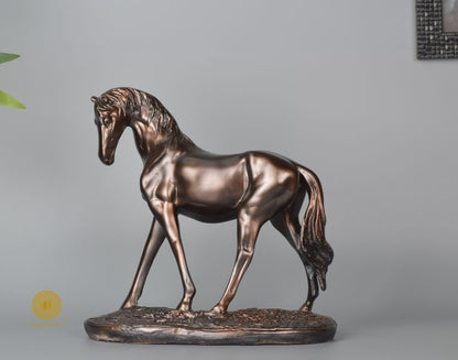 Metallic Polyesin horse statue figurine by The Gharnish, detailed animal sculpture for home decor.