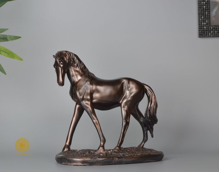 Premium Polyesin horse statue by The Gharnish, metallic animal figurine with detailed craftsmanship for decorative display.