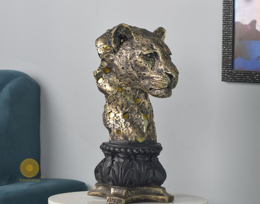 Rustic Antique Tiger Face Statue (7x15 Inches) - The Gharnish - A Unit of Satkala Creations