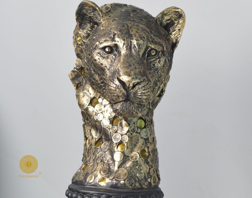 Rustic Antique Tiger Face Statue (7x15 Inches) - The Gharnish - A Unit of Satkala Creations