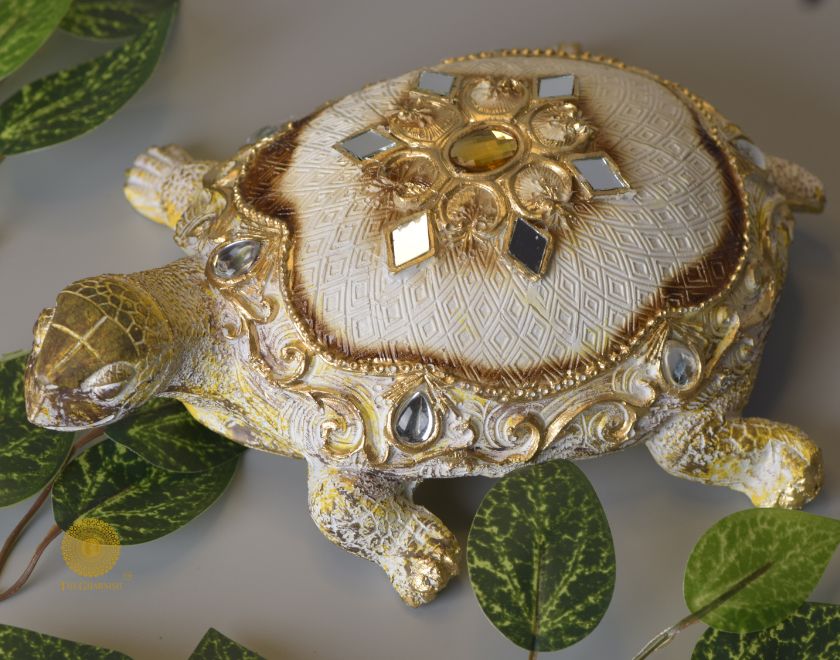 Gold tortoise showpiece from The Gharnish animal figurines collection, ideal for Vastu and home decor.