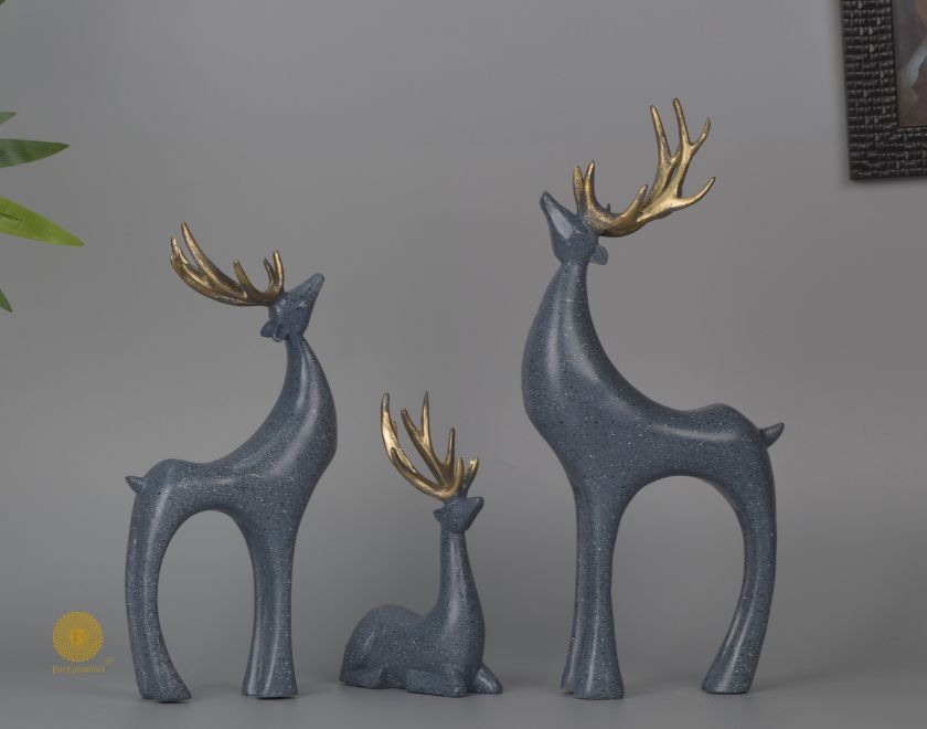 Grey Reindeer Family figurine from The Gharnish animal figurine collection, showcasing a detailed reindeer family sculpture.