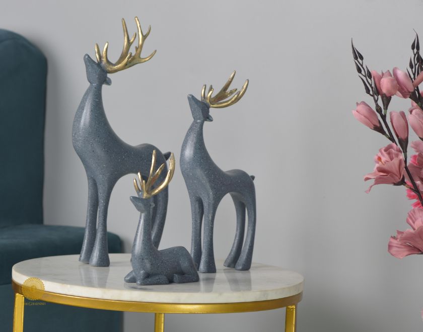 Gray Reindeer Family Figurine from The Gharnish Animal Figurines collection, showcasing a detailed reindeer family sculpture.