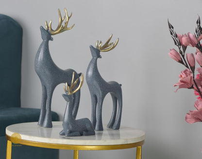 Gray Reindeer Family Figurine from The Gharnish Animal Figurines collection, showcasing a detailed reindeer family sculpture.