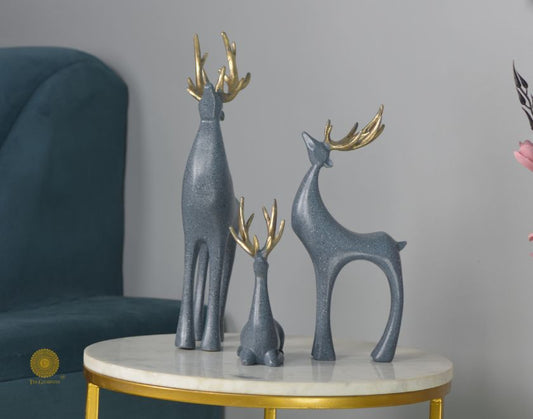 Grey Reindeer Family Figurine from The Gharnish animal figurines collection, showcasing detailed reindeer family figures.