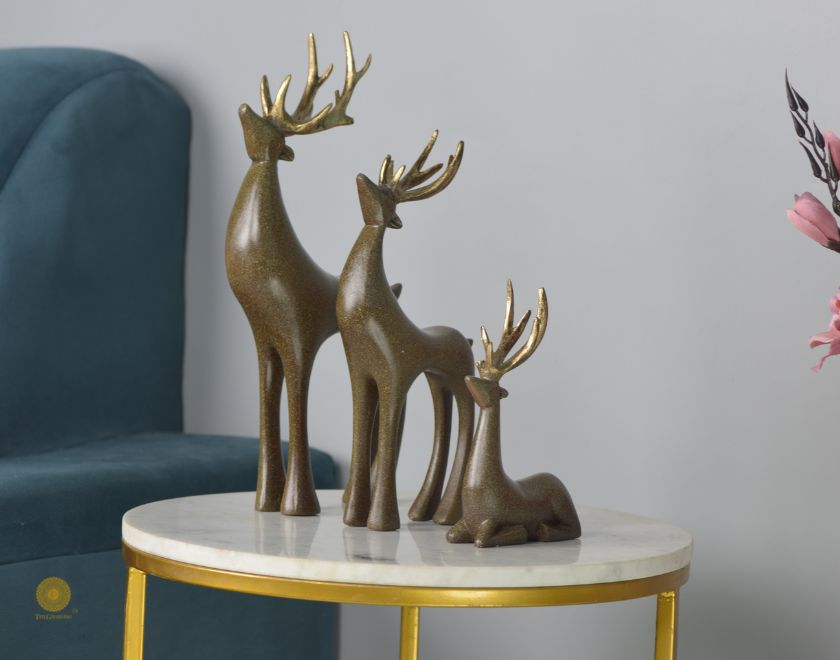 Gray reindeer family figurine from The Gharnish animal figurines collection, showcasing a detailed reindeer family display.