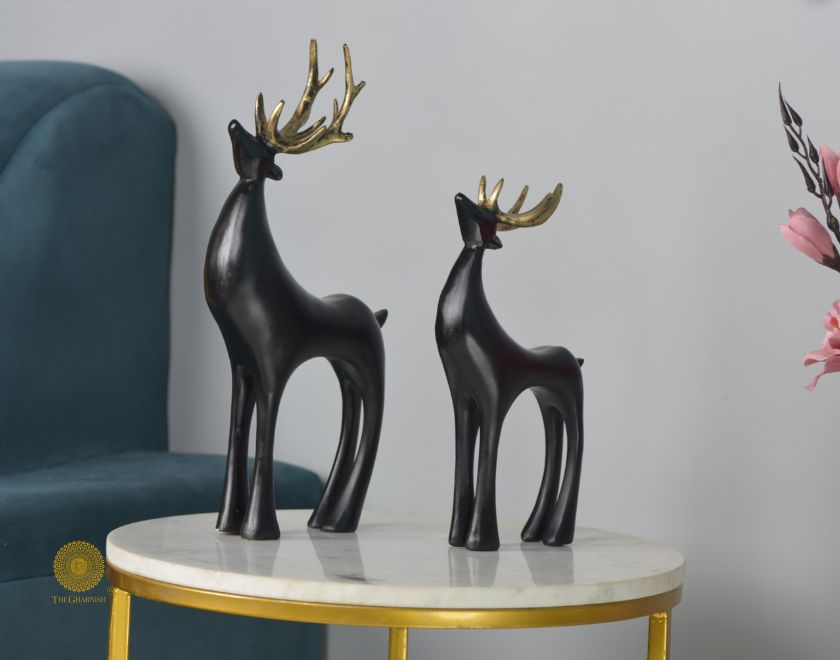 Grey reindeer family figurine by The Gharnish, detailed animal figurine set showing a reindeer family in natural pose