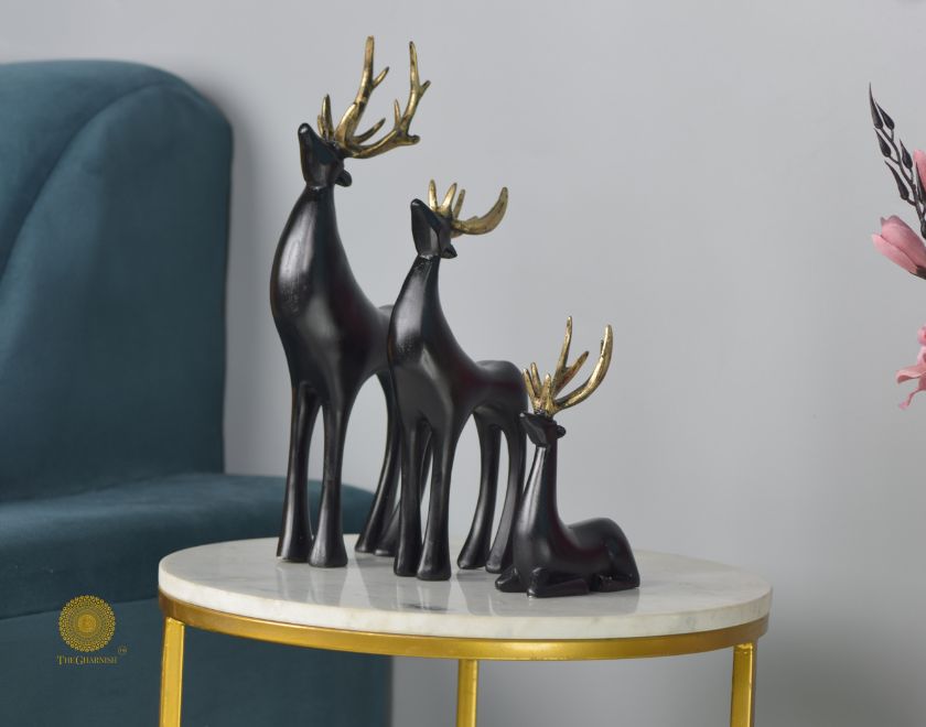 Grey Reindeer Family Figurine from The Gharnish animal figurines collection, showcasing a detailed reindeer family sculpture.
