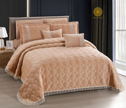 Luxury quilted bedding set by The Gharnish, super soft and premium warm bedding collection with a stylish 5-piece design.