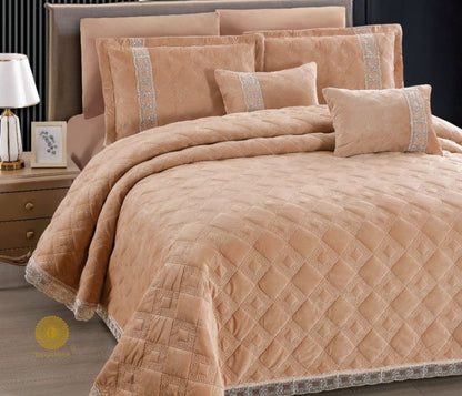 Luxury quilted bedding set by The Gharnish, premium soft bedding collection with warm, comfortable quilted design.
