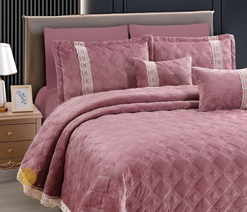 Luxury quilted bedding set by The Gharnish, premium super soft warm collection with a stylish 5-piece bedding style.