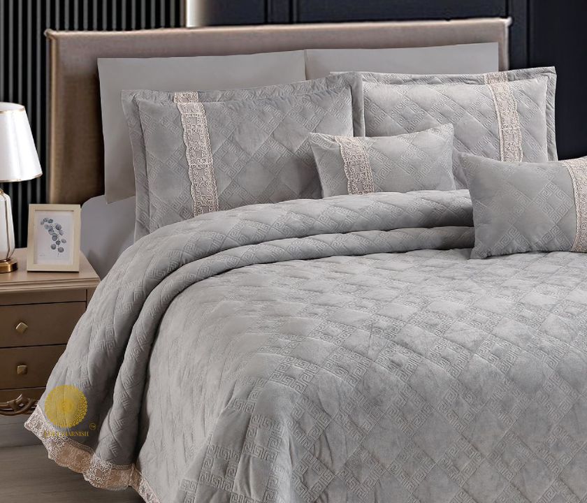 Luxury quilted bedding set by The Gharnish featuring super soft, premium warmth in a 5-piece bedding collection.