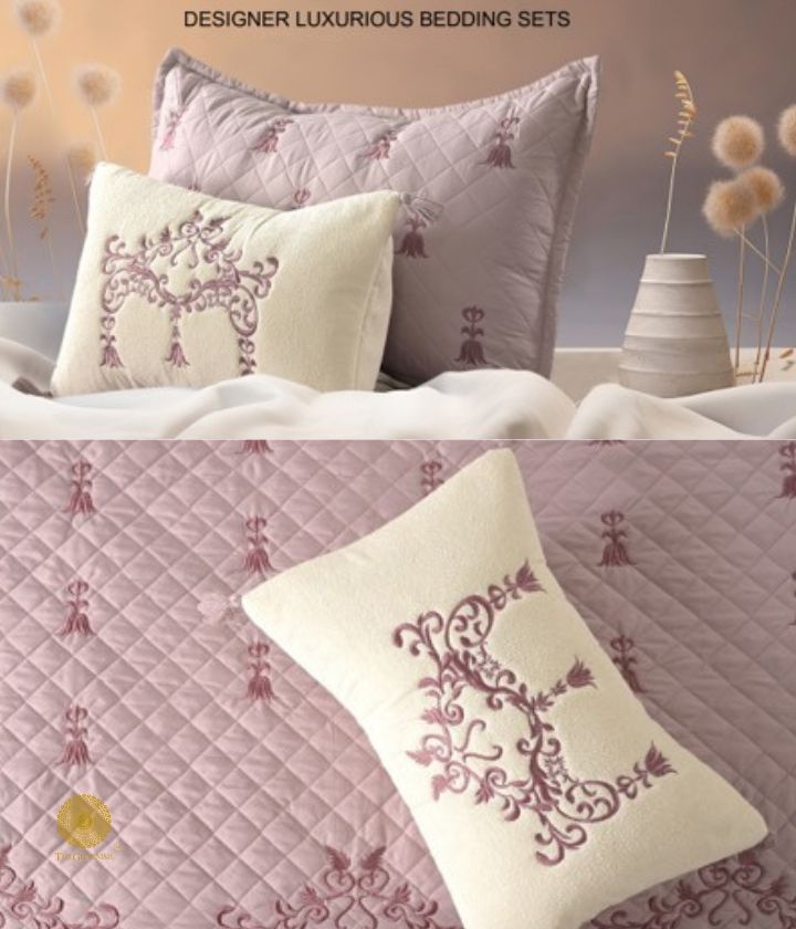 Designer bedding set by The Gharnish, 5-piece summer bedding ensemble with floral patterns and soft fabric for a stylish bedroom look.