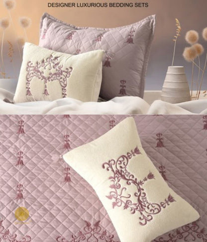 Designer bedding set by The Gharnish, 5-piece summer bedding ensemble with floral patterns and soft fabric for a stylish bedroom look.