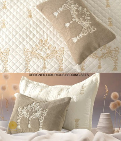 Designer bedding set by The Gharnish, 5-piece summer bedding set with stylish patterns and soft fabric for a comfortable bedroom look.