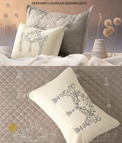 Designer bedding set by The Gharnish, 5-piece summer bedding ensemble with floral pattern and soft fabric for a stylish bedroom.