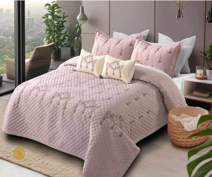 Designer bedding set by The Gharnish, 5-piece summer bedding set with floral patterns and soft fabric for a stylish bedroom.