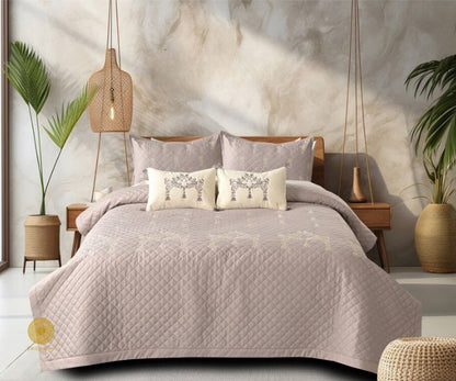 Designer bedding set by The Gharnish, 5-piece summer bedding set with floral print and soft fabric for a stylish bedroom look.