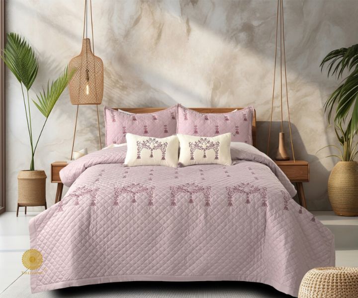 Designer bedding set by The Gharnish, 5-piece summer bedding ensemble with floral patterns and soft fabric for a stylish bedroom look.