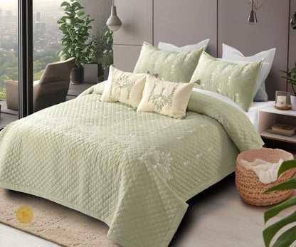 Designer bedding set by The Gharnish, 5-piece summer bedding set with floral print, soft fabric, perfect for a stylish bedroom decor.