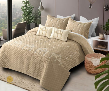 The Gharnish designer 5-piece summer bedding set featuring stylish, breathable bedding for a comfortable night's sleep.