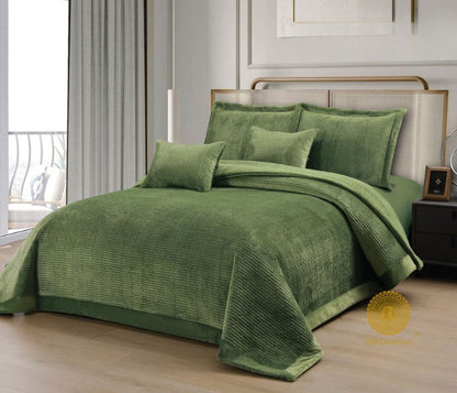 Luxury quilted bedding set by The Gharnish, designer 5-piece bedcover with elegant stitching and premium fabric for a stylish bedroom look.