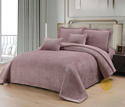 Luxury quilted bedding set by The Gharnish, designer 5-piece bedcover collection with elegant stitching and premium fabric.