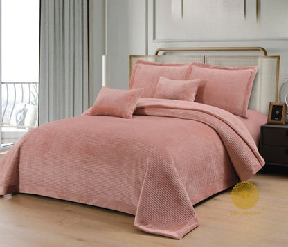 Luxury quilted bedding set from The Gharnish Designer Collection, 5-piece premium bedcover with intricate stitching and elegant design.