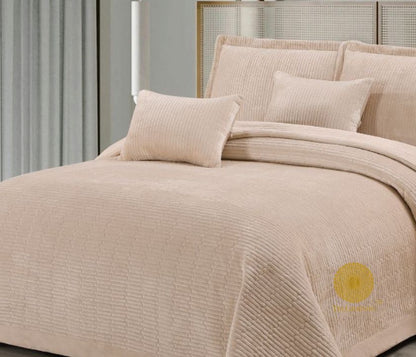Luxury quilted bedding set by The Gharnish, 5-piece designer bedcover collection with plush, textured fabric for elegant bedroom decor.