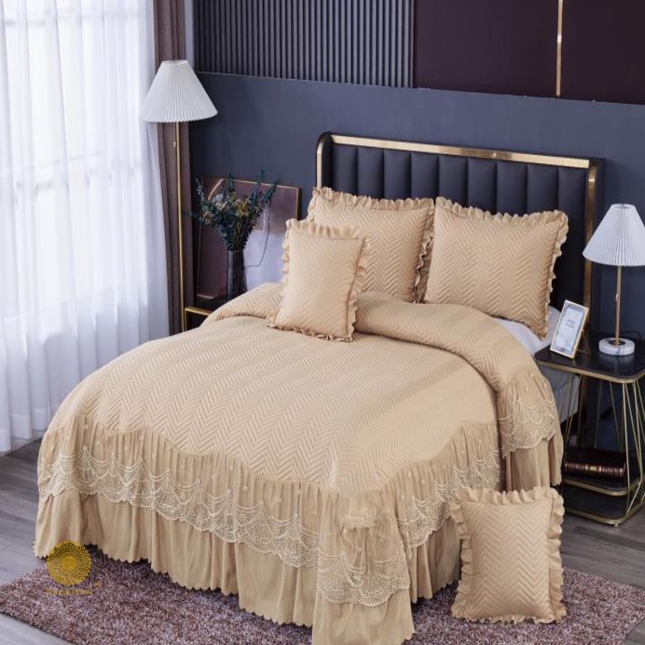 Premium Laced Bedding Set from The Gharnish featuring intricate lace details on soft, comfortable bedding for a luxurious bedroom look.
