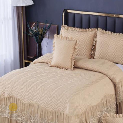 Premium laced bedding set from The Gharnish, featuring elegant design and detailed lace accents on soft, high-quality bedding.