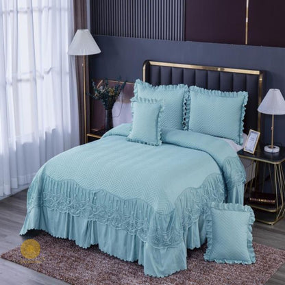 Elegant premium laced bedding set by The Gharnish featuring intricate lace details on a soft, luxurious bedspread.