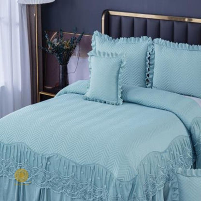 Premium laced bedding set by The Gharnish, featuring intricate lace details on soft, luxurious bedding for a stylish bedroom look.