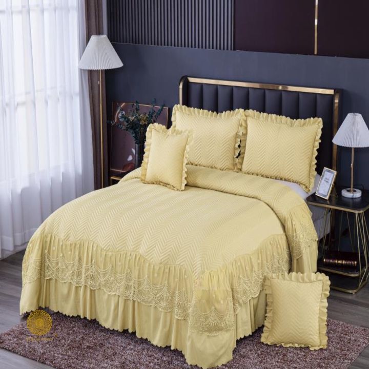 Premium Laced Bedding Set by The Gharnish, featuring elegant lace details and soft fabric for a luxurious bedroom look.