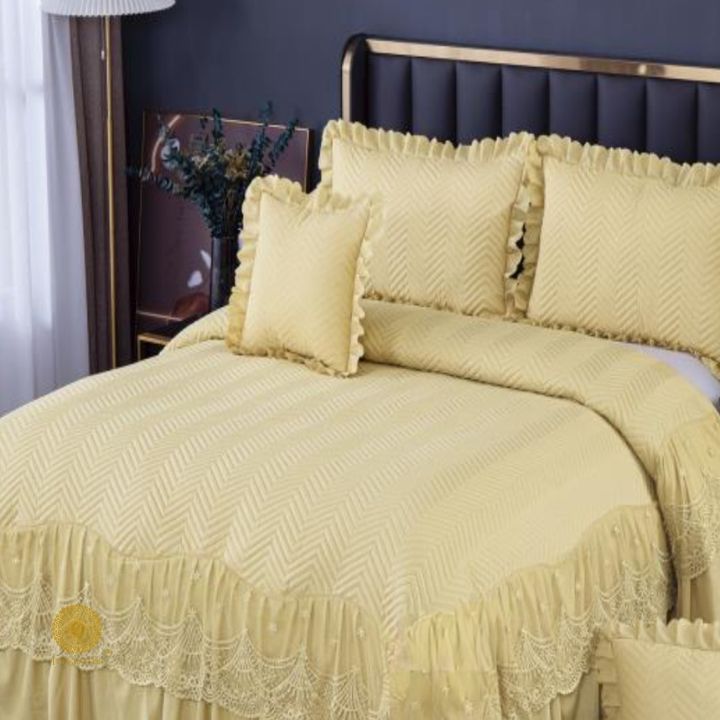 Premium Laced Bedding Set from The Gharnish featuring elegant lace details on soft bedding for a luxurious bedroom look.
