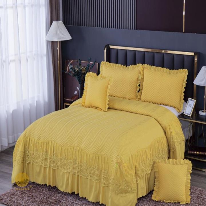 Premium laced bedding set from The Gharnish featuring elegant lace details and soft fabric for a luxurious bedroom look.