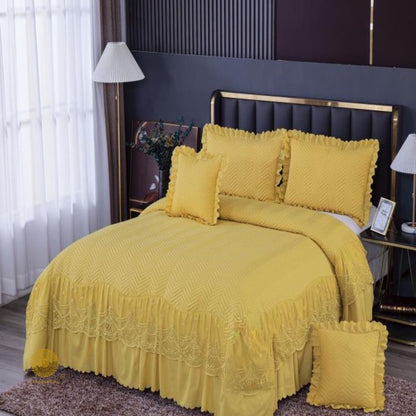 Premium laced bedding set from The Gharnish featuring elegant lace details and soft fabric for a luxurious bedroom look.